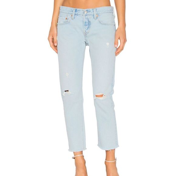 LEVI'S 501 Cropped Distressed Denim in Bowie Blue Sz 27 - Picture 1 of 6